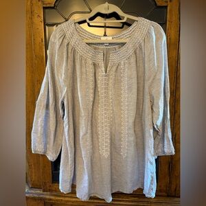 J. Jill Light Gray Embroidered Blouse 2X